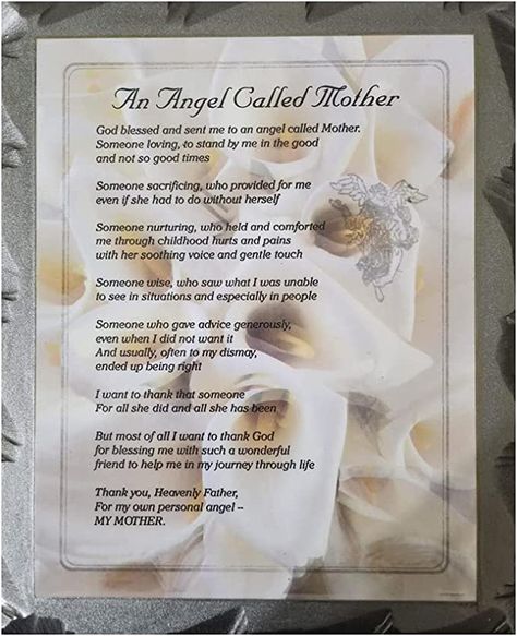 Amazon.com: “An Angel Called Mother” Wall Art Tribute to Mom with Inspirational Poem Just For her. Mother’s Day, Birthday, Valentine’s Day, Thanksgiving, Christmas, All Occasions; On High Gloss Wooden Plaque. Hand Made in America. Ready to Hang. Size 10 ½ x 13 inches (Pearl) : Home & Kitchen Angelversary Quotes, Tribute To Mom, Mom Poems, Inspirational Poems, Call Mom, Mom Quotes, An Angel, Thanksgiving Christmas, Made In America