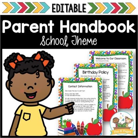 Printable Preschool Parent Handbook Parent Handbook Template, Daycare Contract, Student Handbook, Cute Template, Parenting Printables, Parent Handbook, Pre K Pages, Classroom Birthday, Italian Soda