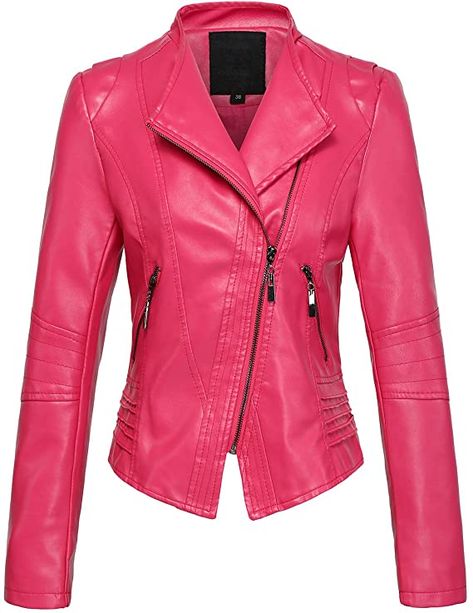 chouyatou Women's Casual Collarless Cropped Pu Leather Biker Jacket at Amazon Women's Coats Shop