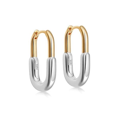 Milskye Minimalist Two Tone Plating 18k Gold Rhodium Brass Engravable U Shaped Hoop Earrings - Buy Fashion Designer Jewelry,Custom Earrings With Logo,Engravable U Shaped Hoop Earrings Product on Alibaba.com U Shaped Earrings, Gold And Silver Earrings, Silver Gold Necklace, Tarnished Jewelry, Single Earring, Jewelry Earrings Hoops, Silver Hoop Earrings, Crystals And Gemstones, Gold And Silver