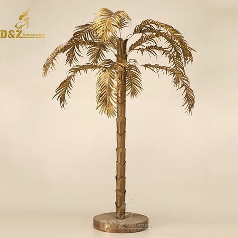 gold palm tree statue Metal Palm Tree, Bookshelf Office, Gold Palm Tree, Palm Tree Decorations, Gold Statue, Tropical Bathroom, Tree Statues, Antique Furniture For Sale, Palm Tree Art