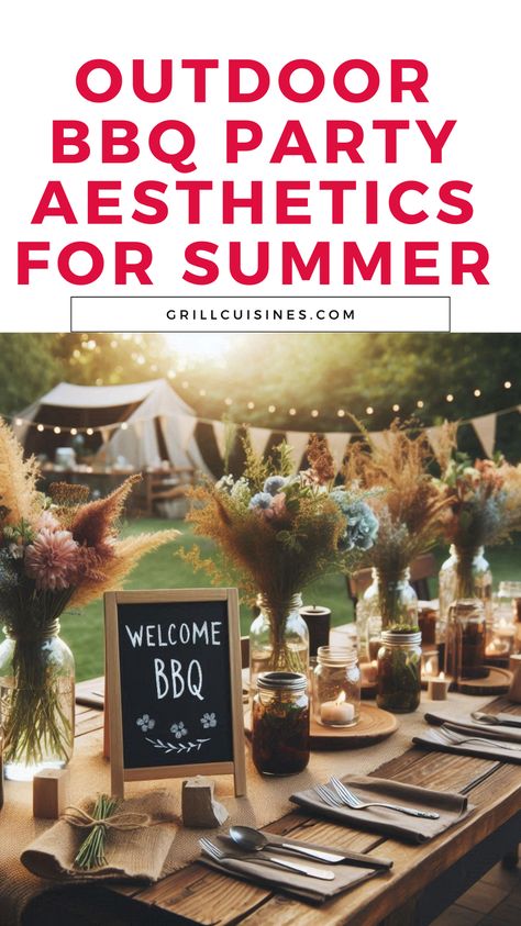 Check the article for different bbq party aesthetic like a garden, movie night, campfire, beach bbq party, and many more.#bbqparty#backyardparty#outdoorparty Bbq Dinner Party Decor, Country Backyard Party, Fancy Barbeque Party Decor, Pool Party Bbq Ideas, 18th Birthday Bbq Party Ideas, Vintage Bbq Party, Rustic Bbq Party Decor, Bbq Birthday Party Ideas For Women, Backyard Bbq Decor