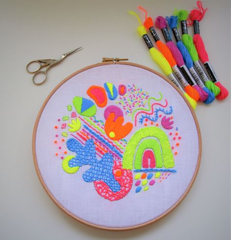 ANCHOR NEON EMBROIDERY — Elnaz Yazdani Embroidery Neon Embroidery Design, Neon Embroidery, Embroidered Jewellery, Neon Crafts, Summer Art Projects, Bohemian Style Decor, Rainbow Embroidery, Anchor Threads, Applique Ideas