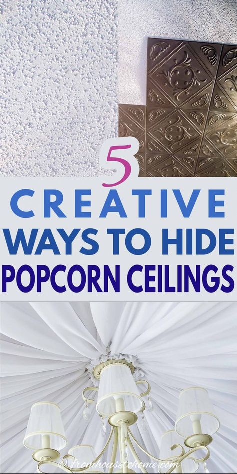 Diy Ceiling Covering Ideas, Cover A Popcorn Ceiling, Installing Curtain Rods, Covering Popcorn Ceiling, Ceiling Covering, Removing Popcorn Ceiling, Faux Tin Ceiling, Faux Tin Ceiling Tiles, Curtain Installation