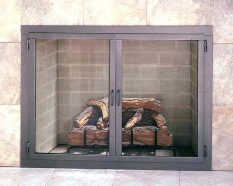 Custom Fireplace Screens, Fireplace Glass Doors, Fireplace Glass, Glass Fireplace Screen, Simple Fireplace, Classic Fireplace, Masonry Fireplace, Fireplace Doors, Glass Fireplace