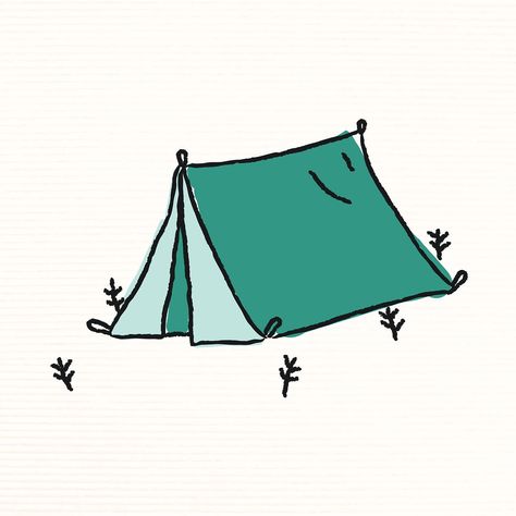 Doodle green tent on a campsite vector | free image by rawpixel.com / marinemynt Cartoon Tent Drawing, Simple Tent Drawing, Camping Stickers Free Printable, Tent Camping Drawing, Campsite Illustration, Tent Doodle, Tent Sketch, Tent Watercolor, Camp Illustration