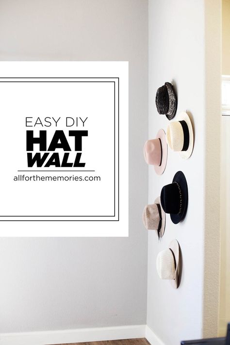 Easy DIY Hat Wall Hat Wall Hooks, Hat Hooks For Wall, Boho Hats On Wall, Hang Hats On Wall Diy, Hats On The Wall Decor, Hat Hanging On Wall, Hats On Wall Display, Hanging Hats On Wall, Hat Hooks Wall Decor