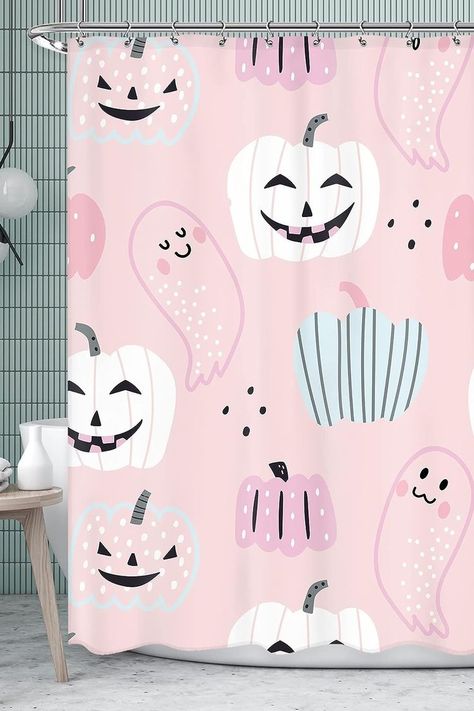 Cute Cartoon Ghost, Halloween Shower Curtain, Halloween Bathroom, Kids Shower Curtain, Bath Curtain, Shower Curtain Bathroom, Curtain Bathroom, Shower Curtain Decor, Pink Halloween