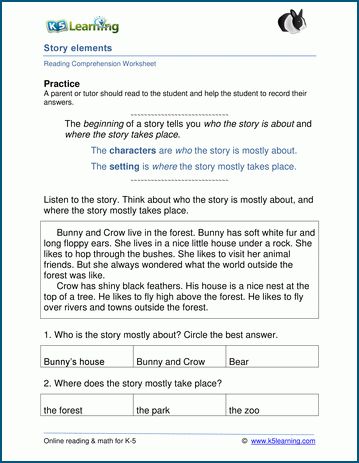 Story Elements Worksheets for Grade 1 | K5 Learning Parts Of A Story Worksheet, 2nd Grade Story Elements Worksheet, Elements Of A Short Story, Story Summary Worksheet, Complete The Story Worksheet, Story Elements Worksheet, Free Reading Comprehension Worksheets, Good Study Habits, Grade 1 Reading