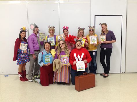 Kevin Henkes Book Characters!  It was hard to top Madeline from last year, but I think we did it! Kevin Henkes Costumes, Chrysanthemum Book, Kevin Henkes Books, Book Character Costume, Diy Group Halloween Costumes, Class Themes, Book Character Day, Kevin Henkes, Team Ideas