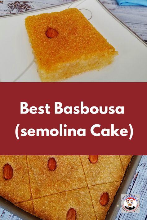 Basbusa Food, Best Basbousa Recipe, Basbousa Recipe, Semolina Cake Recipe, Semolina Cake, Vegetarian Options, Nut Free, Sour Cream, Dairy Free