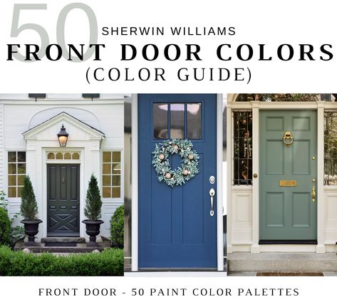 Sherwin Williams FRONT DOOR COLORS, 50 Exterior Door Colors, Best Front Door Colors, Door Color Ideas, Front Door Paint, Exterior Paints - Etsy Paint For Outside Of House, White Houses With Colored Doors, 8ft Front Door Ideas, Dulux Front Door Colours, Front Door Color With Tan Siding, Entrance Door Colors Front Entry, Farmhouse Door Colors, Front Door Blue Colors, Green Blue Front Door