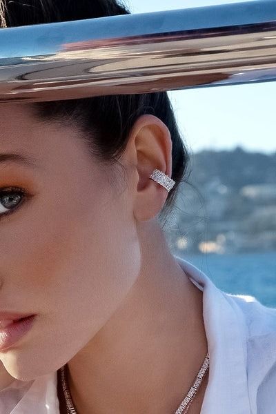 Discover APM Monaco slide-on and piercing ear cuffs. Chic, feminine, statement, and dainty pieces for everyday. Modern Hoop Earrings, Apm Monaco, Glamorous Style, White Stone, Necklace Sizes, Contemporary Fashion, Stone Settings, Bracelet Sizes, Jewelry Branding