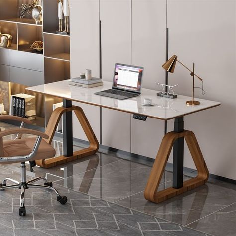 Dual Motor Adjustable Height Live Edge Wooden Triangular Base Standing Desk
-Enjoy Smart Life
-Standing Desk Manufacturer, Support Wholesale Mid Century Modern Standing Desk, Stand Up Office Desk, Adjustable Office Desk, Standup Desk Home Office Ideas, Home Office Table Design, Stylish Standing Desk, Standing Desk Setup, Lobby Desk, Standup Desk