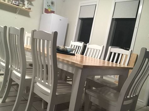 Upcycled dining table and chairs | Bunnings Workshop community Upcycle Dining Table And Chairs, Upcycled Dining Table, Wooden Kitchen Table, Timber Dining Table, Cute Apartment, Dining Table And Chairs, Small Dining Table, Table Chairs, Furniture Restoration