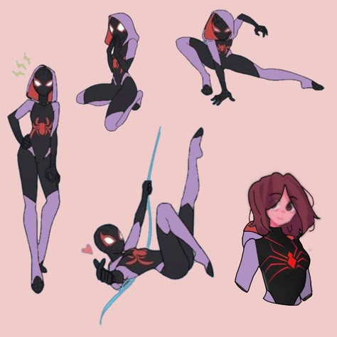 Spider Sona Suit Ideas, Spider Woman Oc Art, Custom Spiderman Suits Drawing, Spidersona Poses Female, Spiderman Oc Suit Female, Spiderman Oc Girl, Spider Girl Oc, Spider Woman Oc, Spiderwoman Oc