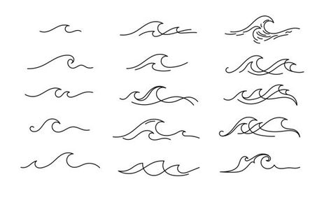 Cute Small Ocean Tattoos, Wave Design Tattoo, Tiny Tattoo Wave, 4 Wave Tattoo, Waves Sketch Simple, Water Wave Tattoo Design, 3 Waves Tattoo Simple, Four Waves Tattoo, Wave Tiny Tattoo