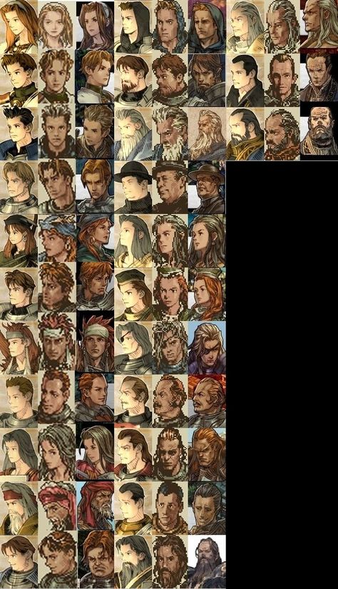 Faces...SFC/PSP Tactics Ogre Tactics Ogre Character Art, Tactics Ogre Art, Ogre Battle, Akihiko Yoshida, Tactics Ogre, Monster Sketch, Final Fantasy Tactics, Pixel Characters, 2d Game Art