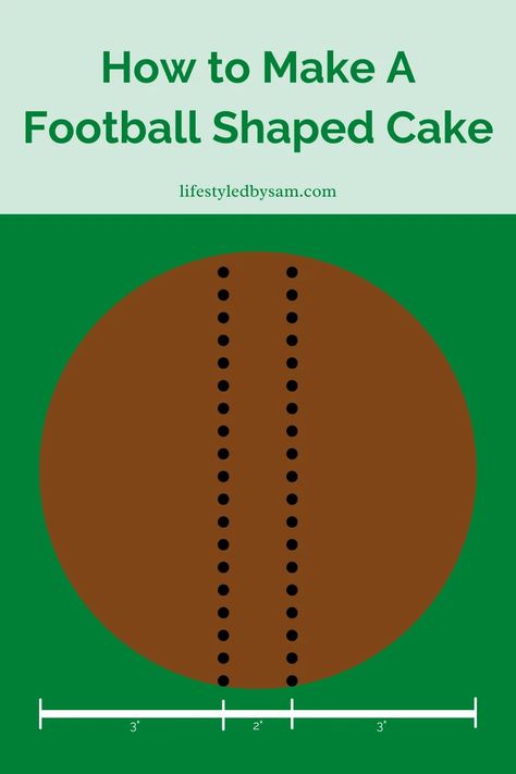 How To Make A Football Shaped With A Cake Mix And Regular Cake Pans. Infographic of how to make a football shaped cake. How to make a football shaped cake with a cake mix and 8″ round cake pans in under 1.5 hours! This chocolate layer cake doesn’t require a special football pan or a lot of experience with cake decorating. It's a sweet dessert recipe for game day, Super Bowl, a birthday party, tailgating, and more. Diy Football Birthday Cake, How To Make A Football Cake, Diy Football Cake, Football Birthday Cake Boys, Football Theme Cake Boys, Football Shaped Cake, Football Cakes For Boys, Football Field Cake, Football Party Food Appetizers