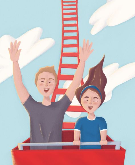 rollercoaster, digital illustration drawn in procreate. Illustrated by Sybille Eyer. #rollercoaster #couple #fun #clouds Rollercoaster Illustration, Roller Coaster Illustration, Roller Coaster Drawing, Cartoons Episodes, Couple Fun, Coaster Art, Roller Coasters, Fun Illustration, Creative Advertising