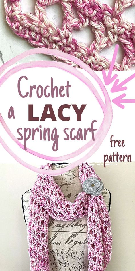 Crochet Lacy Scarf, Crochet Scarf Pattern Free Easy, Cotton Crochet Scarf, Free Crochet Scarf, Cotton Crochet Patterns, Crochet Scarf For Beginners, Crochet Ripple Pattern, Crochet Flower Scarf, Simple Scarf Crochet Pattern