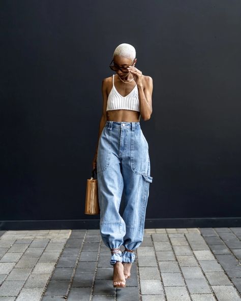 Denim Fits, Knit Bralette, Look Jean, Alex Mill, Looks Street Style, Trend Report, Platinum Blonde, Cargo Jeans, Outfits Ideas