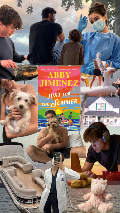 Abby Jimenez Just For Summer Aesthetic, Just For The Summer, Just For The Summer Book Aesthetic, Abby Jimenez, Romcom Books, Book Reading Journal, Book Vibes, Baby Reading, Collage Book