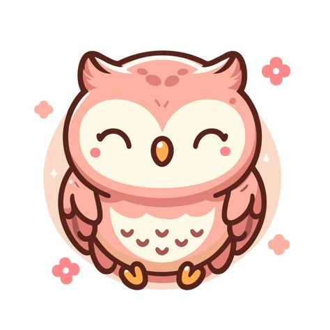 Owl Cute Illustration, Owl Cute Drawing, Owl Kawaii, Cute Owl Drawing, Owl Doodle, Cute Owl Cartoon, Simple Owl, Flower Clipart Png, Cute Clip Art