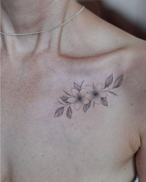 Plumeria Alba Tattoo, Plumeria Flower Tattoos Hawaii, Sampaguita Tattoo Philippines, Hawaii Flower Tattoo Plumeria, Plumeria Flowers Tattoo, Flower Collarbone Tattoo, Hawaiian Plumeria Tattoo, Plumeria Flower Tattoo, Plumeria Drawing