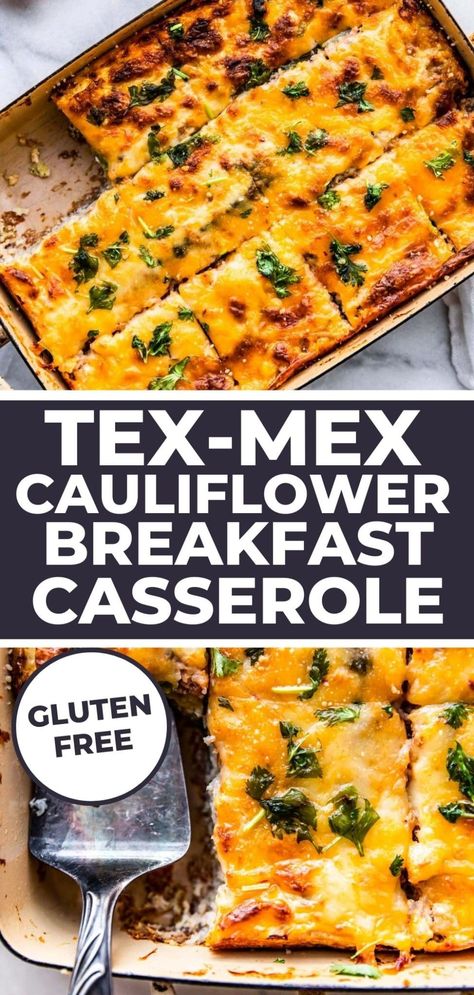 If you're looking for an egg-cellent breakfast recipe, this is the one! Tex-Mex Egg and Cauliflower Casserole is made with real food ingredients and makes for a nutritious breakfast. Riced Cauliflower Breakfast Recipes, Cauliflower Breakfast Casserole, Califlower Recipes Breakfast, Cauliflower Quiche Recipes, Cauliflower Breakfast Recipes, Cauliflower Egg Bake, Healthy Egg Casserole Recipes, Low Carb Cauliflower Casserole, Hotdish Recipes