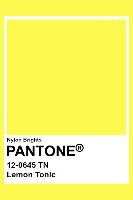 Lemon Yellow Pantone, Lemon Yellow Palette, Pantone Bright Colors, Pantone Giallo, Pantone Colors Yellow, Lemon Tonic, Lemon Yellow Color, Pale Dogwood, Yellow Pantone