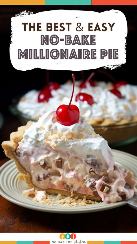 Whip up an easy No-Bake Millionaire Pie with coconut, pineapple, cherries, and pecans in a graham crust. Perfect for quick, delicious treats. Save and share for a hassle-free, delightful dessert experience! Million Dollar Pie Recipe, Millionaire Pie, Pineapple Pie, Gluten Free Dairy Free Dessert, Pie Pie, Creative Snacks, Canned Fruit, Pie Crusts, Homemade Pie Crusts