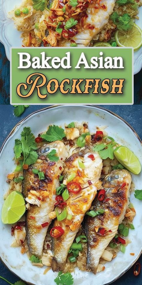 Ingredients: 4 rockfish fillets 2 tablespoons soy sauce 2 tablespoons rice vinegar 1 tablespoon sesame oil 1 tablespoon honey 2 cloves garlic, minced 1 tablespoon ginger, minced 1 tablespoon green onions, chopped 1 tablespoon sesame seeds 1 tablespoon cilantro, chopped 1 tablespoon lime juice Salt and pepper to taste #rockfish #easyrecipes #camilarecipes Baked Rockfish Recipes, Salt Fish Recipe, Heart Healthy Diet Recipes, Rockfish Recipes, Healthy Dinner Options, Easy Healthy Meal Prep, Seafood Dinner, Healthy Diet Recipes, Sesame Oil