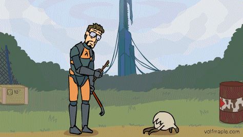 Gordon Freeman is having fun with his pet headcrab. Half Life Art, Gordon Freeman, Valve Games, Animated Pictures, Game Designer, Funny Gaming, Boy Gif, Player 1, Half Life