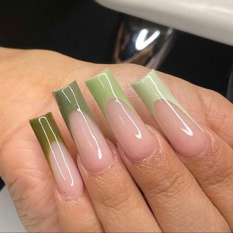 Sage Green Nails French Tip Square, Sage Green French Tip Nails Coffin, Dark Green French Tips Coffin, Green French Tip Nails Tapered Square, Green Square Acrylic Nails, Green Acrylic Nails Tapered Square, Green French Tip Nails, Aqua Nails, Green French