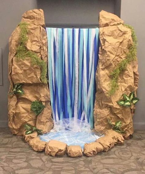 Waterfall Decoration, Amazing Waterfall, Jungle Decorations, Waterfall Wallpaper, Streamer Backdrop, Waterfall Pictures, Vbs Themes, Moana Party, Paper Streamers