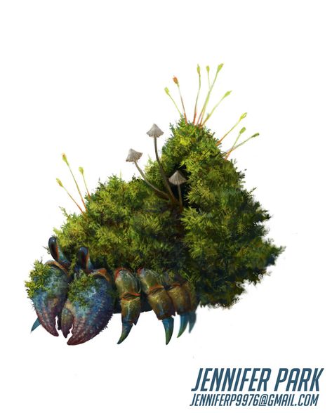 ArtStation - moss crab Moss Creature, References Landscape, Tree Creature, Dnd Stat Blocks, Species Ideas, Space Opera Art, Growing Moss, Mythical Monsters, Fantasy Space