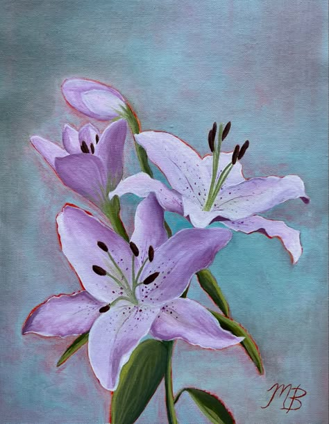 Lily Flowers Painting, Lilly Painting Easy, Sister Painting Ideas On Canvas, Easy Acrylic Painting Ideas For Beginners Canvas Art, Lily Canvas Painting, Lily Painting Acrylic, Big Flower Painting, Lillies Painting, Lily Flower Painting