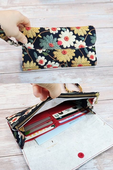 How to make a clutch wallet that can hold cards, bills, and cell phones Clutch Wallet Pattern Free, Diy Wallet Pattern, Wallet Pattern Free, Phone Clutch Wallet, Wallet Diy, Wallet Sewing Pattern, Diy Clutch, Diy Wallet, Fabric Purses