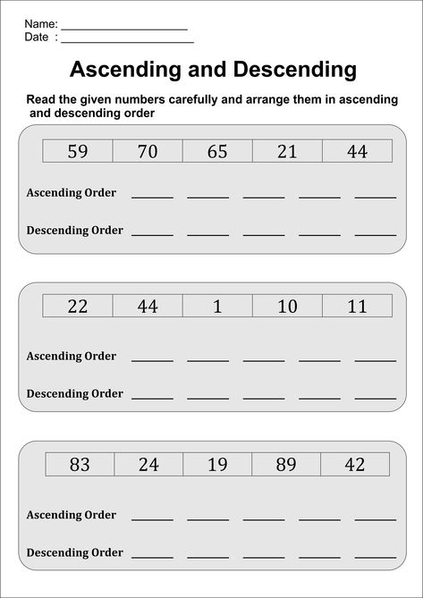 Ascending And Descending Order, Easy Math Worksheets, 1st Grade Reading Worksheets, Kindergarten Math Worksheets Addition, Math Fact Worksheets, First Grade Math Worksheets, Math Addition Worksheets, Worksheets For Grade 3, 3rd Grade Math Worksheets