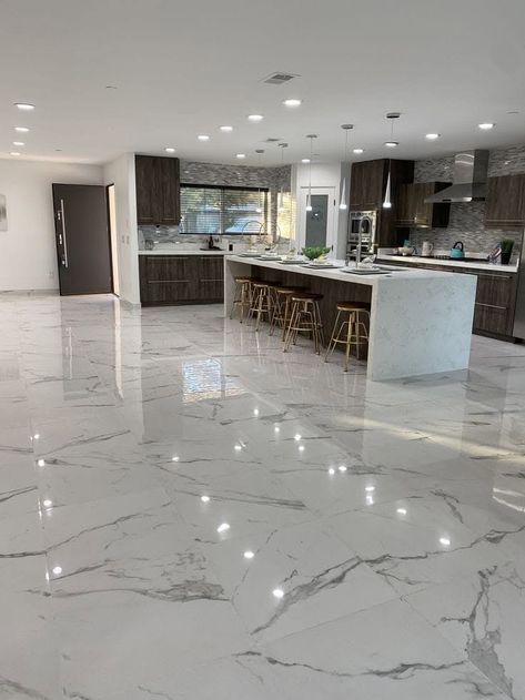 Marble Floor Living Room, Tile Floor Living Room, Elegant Kitchen Design, House Ranch, Modern Kitchen Design White, Kitchen Design White, Living Room Tiles, House Floor Design, Dream Kitchens Design