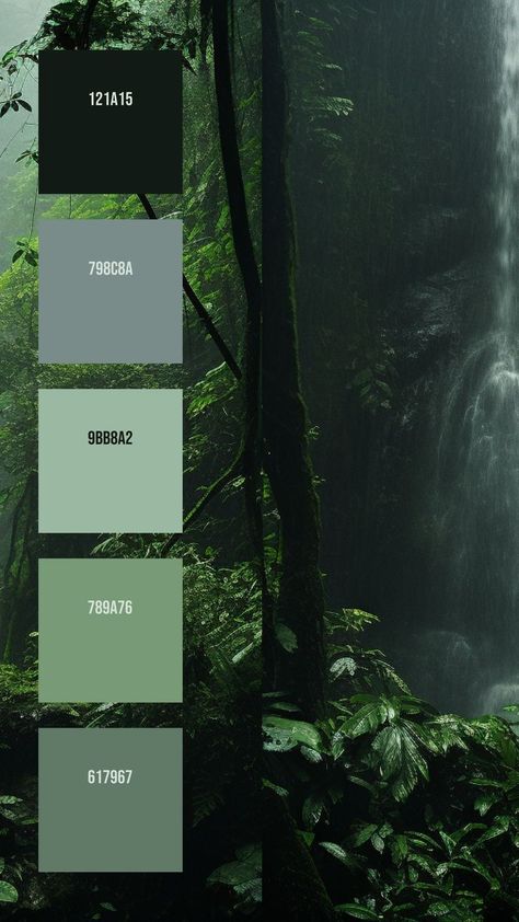 Colors:
121A15 ° 798C8A ° 9BB8A2 ° 789A76 ° 617967 The Rock Face, Paint Themes, House Color Palettes, Forest Color, Color Schemes Colour Palettes, Rock Face, Green Colour Palette, Model Paint, Color Palette Design