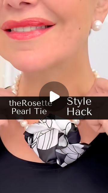 Pearl Tie Necklace Outfit, Chic Scarves With Ties For Spring, Scarf And Pearls, Scarf With Pearl Necklace, Scarf And Pearl Necklace, Marry Brown, Classic Silk Scarf With Ties, Swimsuit Coverup Ideas, White Tee And Jeans