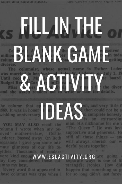 Check out the top picks for fill in the blank games, activities, worksheets and questions. Have some fun with fill-in-the-blank activities. #fillintheblank #blanks #vocabulary #test #exam #english #teachingenglish #eslteacher #tefl #elt #tesol Funny Fill In The Blank Questions, Fill In The Blank Questions, Esl Listening Activities, Esl Writing Activities, Games Questions, Vocabulary Test, Fun Classroom Games, Contest Ideas, Test Exam