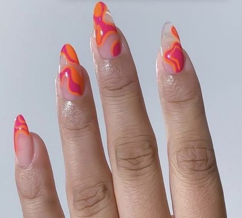 Trippy Nail Designs, Lava Lamp Nails, Trippy Nail Art, Nail Designs Hot Pink, Trippy Nails, Lamp Nails, Lava Girl, Summer Gel Nails, Retro Nails