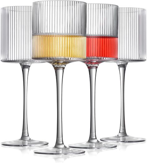 Amazon.com | Square Wine Glasses Set of 4, Elegant Ribbed Design Wine Glasses 12.5oz, Long Stem Unique Modern Shape - Hand Blown Premium Wine Glass, For Red & White Wine Home Bar Party: Wine Glasses Square Wine Glasses, Premium Wine, Bar Glasses, Crystal Wine Glasses, Bar Party, Origami Design, Wine Glass Set, Tableware Collection, Cool Bars