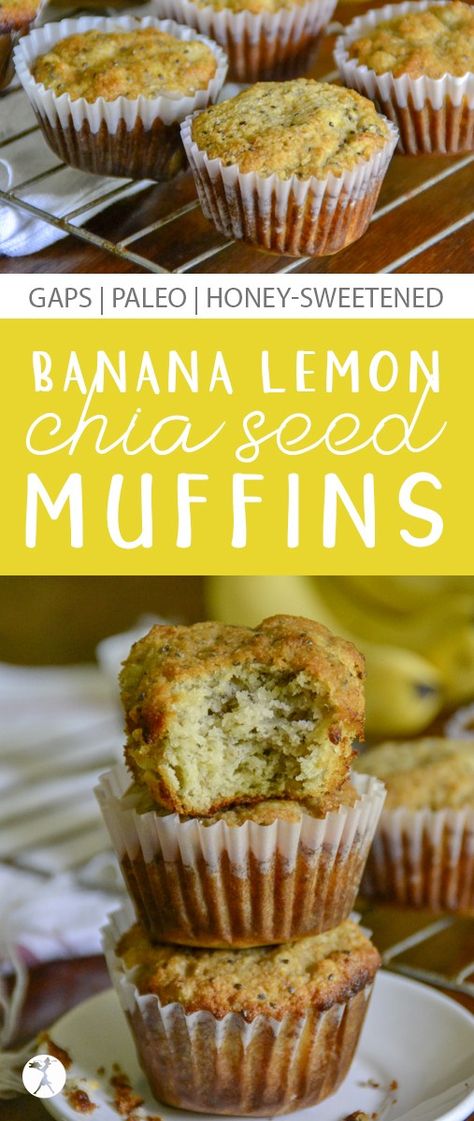 These paleo and GAPS diet-friendly Banana Lemon Chia Seed Muffins will brighten up any day with their perfect muffiny texture and delicious flavor! Lemon Chia Seed Muffins, Chia Seed Muffins, Muffins Paleo, Muffins Banana, Paleo Muffins, Healthy Diet Food, Seed Muffins, Chia Seed Recipes, Seed Recipes