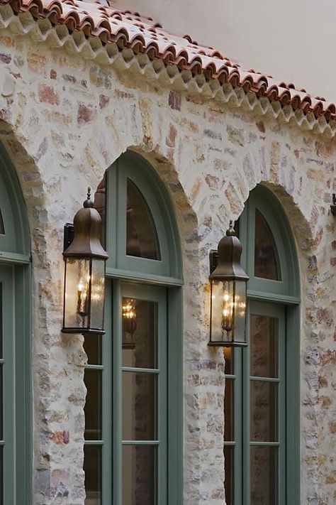 Stone Building, Monterey California, Mediterranean Home, Arched Windows, Stone Houses, Stone House, Exterior Brick, Home Fashion, Dream Home Design