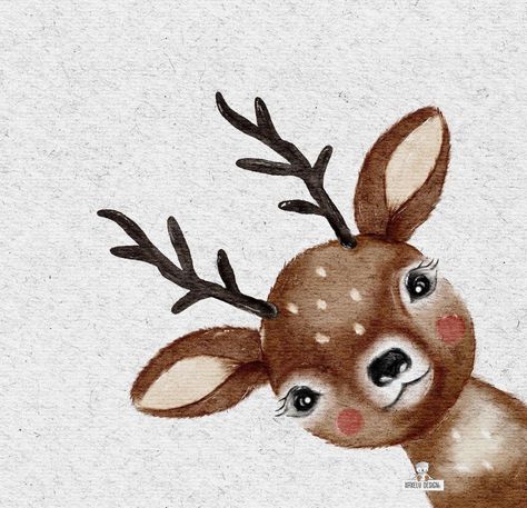 Watercolour Reindeer Christmas Card, Christmas Reindeer Watercolor, Christmas Animals Watercolor, Cute Reindeer Illustration, How To Draw A Reindeer, Christmas Deer Drawing, Christmas Deer Illustration, Christmas Illustration Watercolor, Reindeer Watercolor