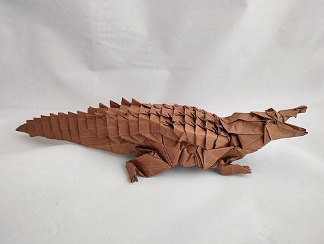 Caiman, designed by Jeong Jae II and folded by Guillermo R. Parrondo (source: ) #origami #crocodile Origami Crocodile, Creative Origami, Art Origami, Paper Mask, Reptiles And Amphibians, Origami Crafts, Kirigami, Apartment Interior, Amphibians